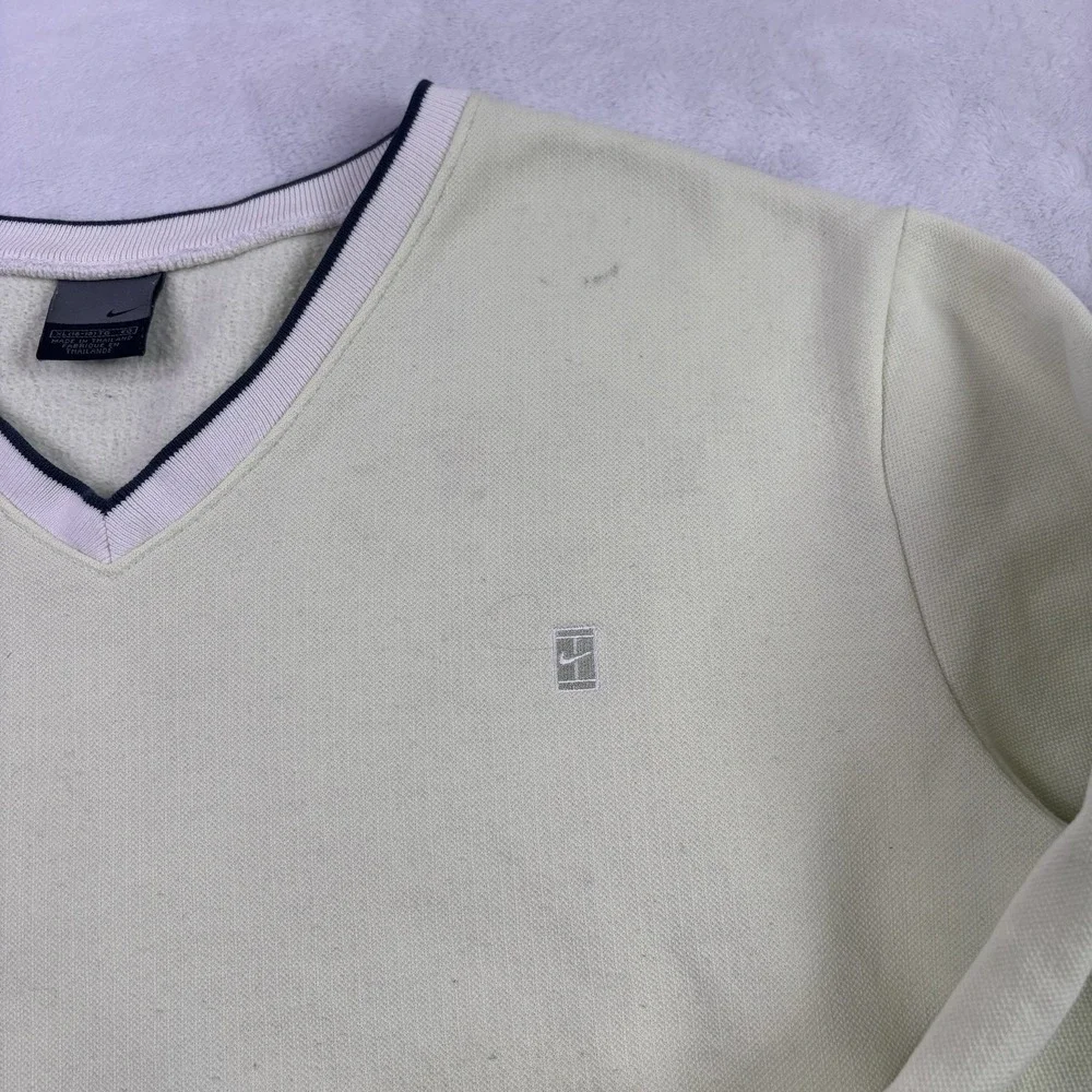 Y2K Nike Tennis Green V-Neck Long Sleeve Sweatshirt Women's XL Distressed